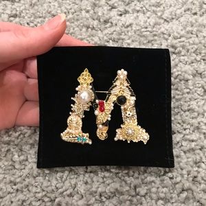 Mother’s Day Gift: Letter M. Crystal Pearl Brooch